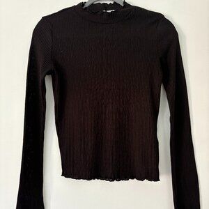 H&M Scalloped Black Sheer Mock Turtleneck